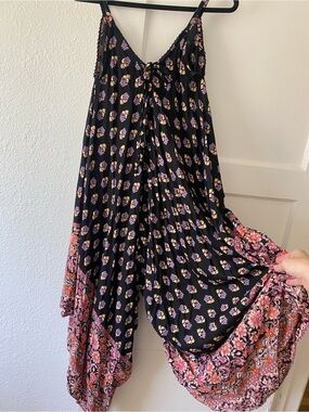 Angie Black Floral Boho Jumpsuit with Pink & Purple Accents